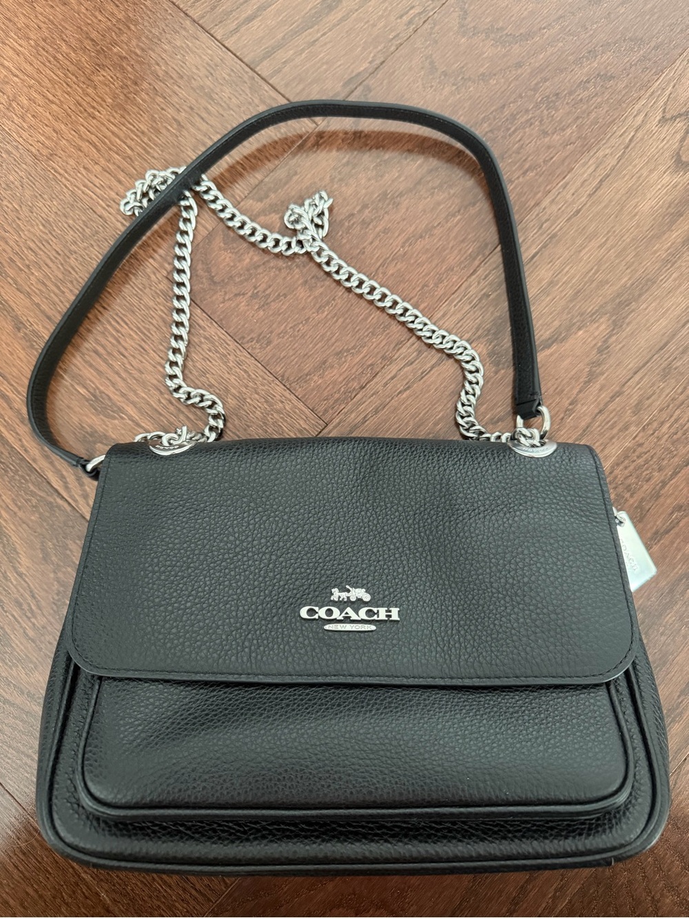 Coach Black Pebbled Leather Chain Crossbody Bag